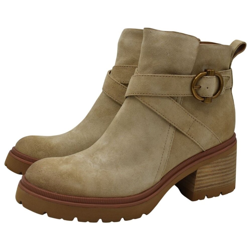 Sofft Womens Size 9.5 Jenine Lennox Tan Suede Zip Block Heel Ankle Boots Shoes